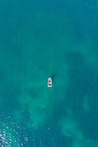 Preview wallpaper boat, sea, waves, aerial view, minimalism