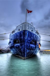 Preview wallpaper boat, ship, dock, sea, flag, hdr