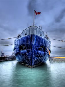 Preview wallpaper boat, ship, dock, sea, flag, hdr