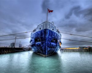 Preview wallpaper boat, ship, dock, sea, flag, hdr