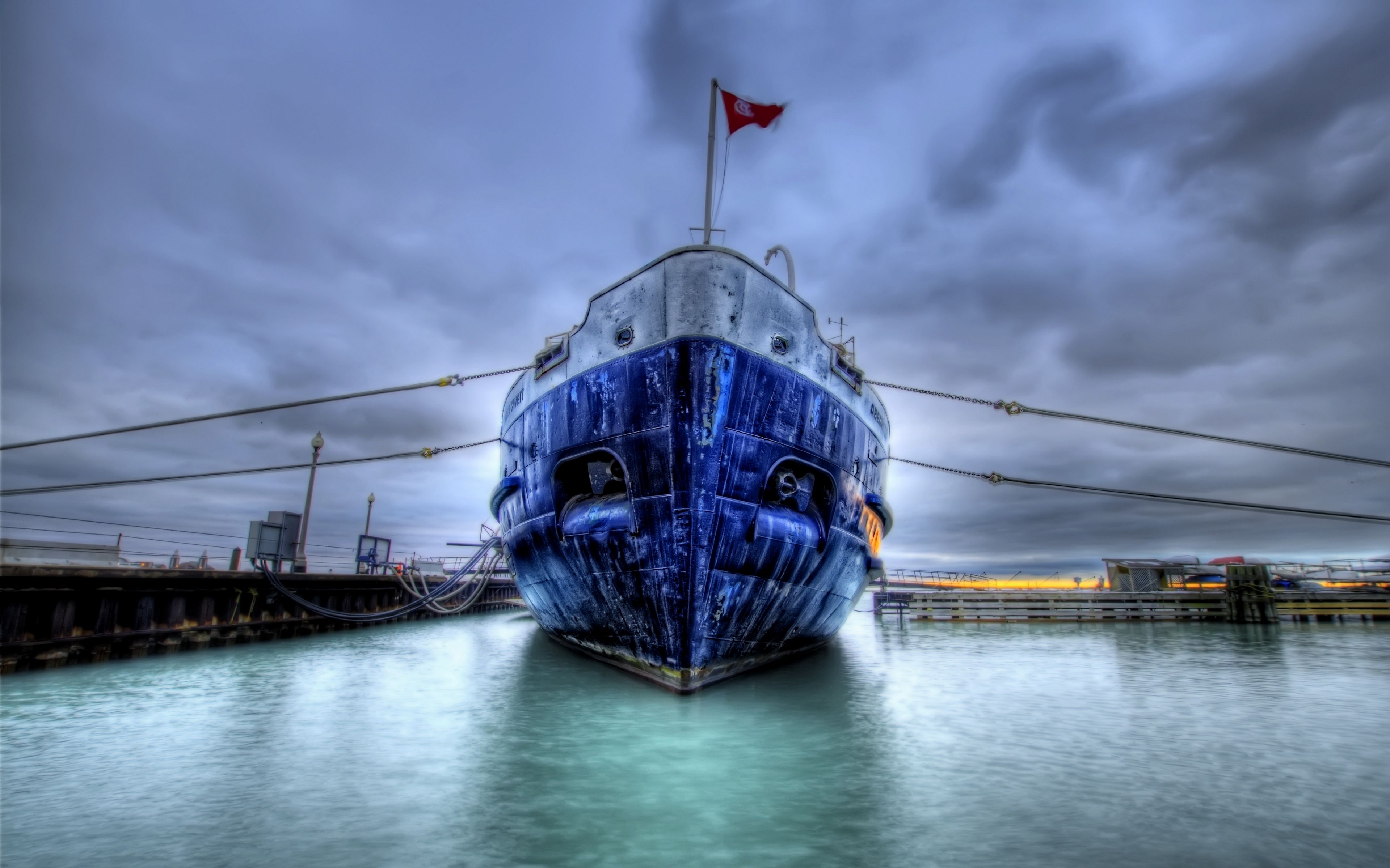 Download wallpaper 3840x2400 boat, ship, dock, sea, flag, hdr 4k ultra hd  16:10 hd background