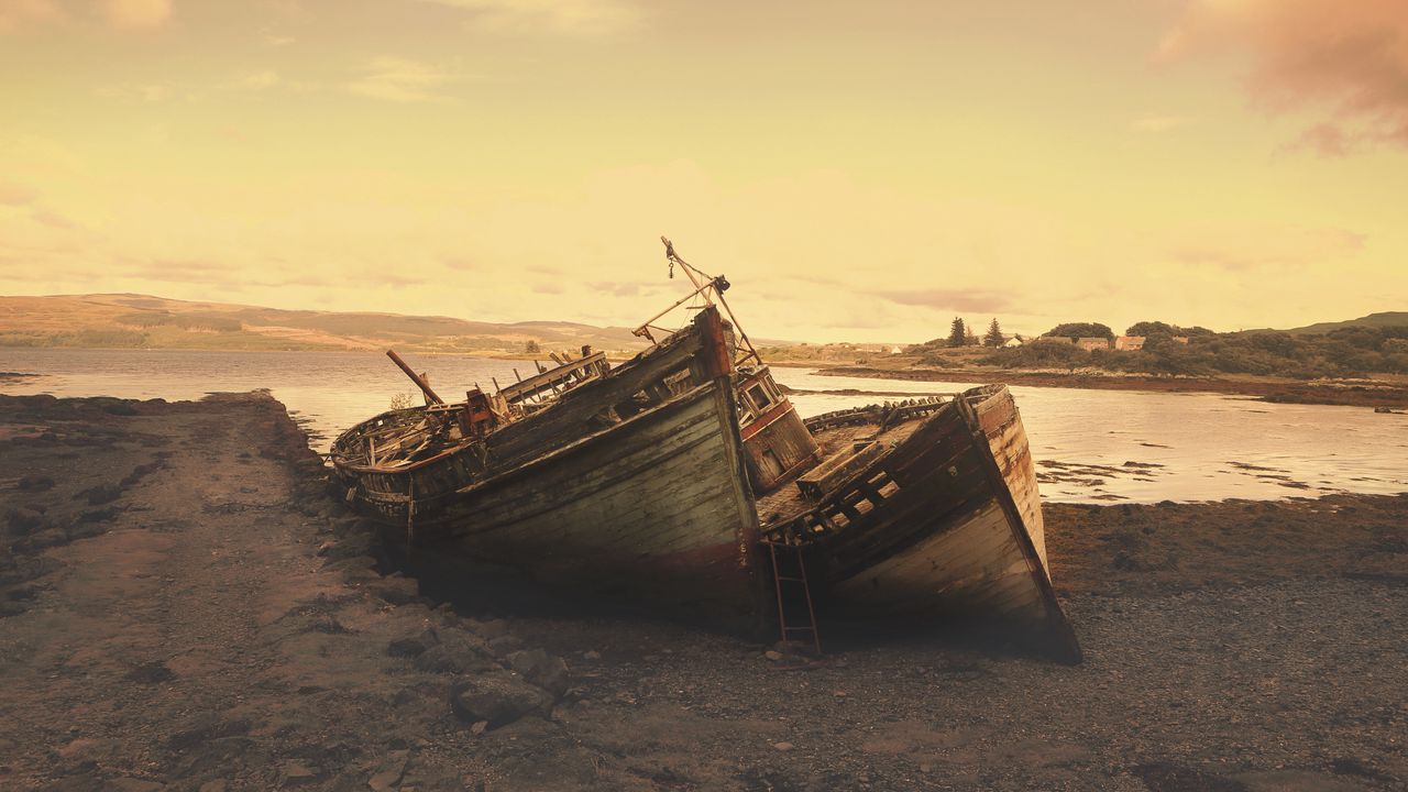 Wallpaper boat, shore, abandoned