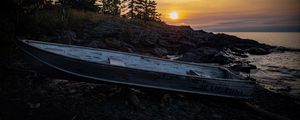 Preview wallpaper boat, shore, trees, sunset, nature