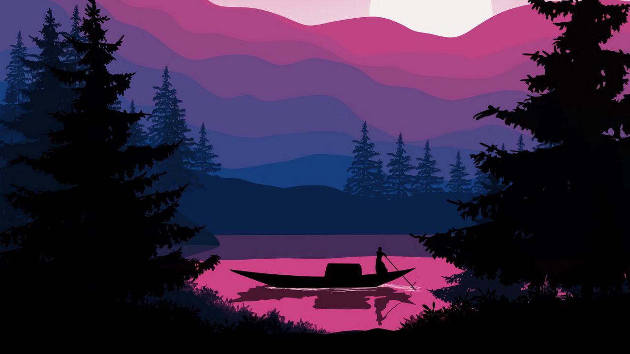 Wallpaper boat, silhouette, sunset, art, vector