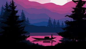 Preview wallpaper boat, silhouette, sunset, art, vector