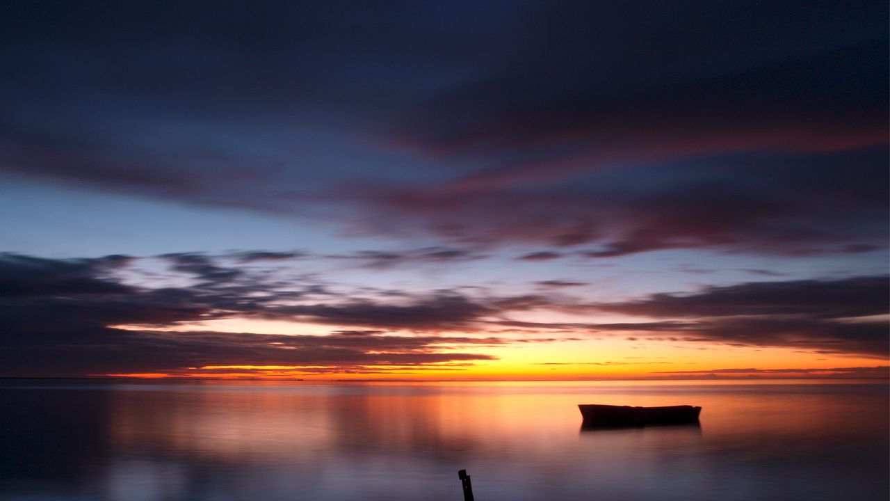 Wallpaper boat, sky, sea, decline, calm, evening