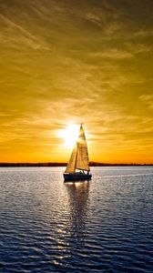 Preview wallpaper boat, sky, sea, sail, sunset, water