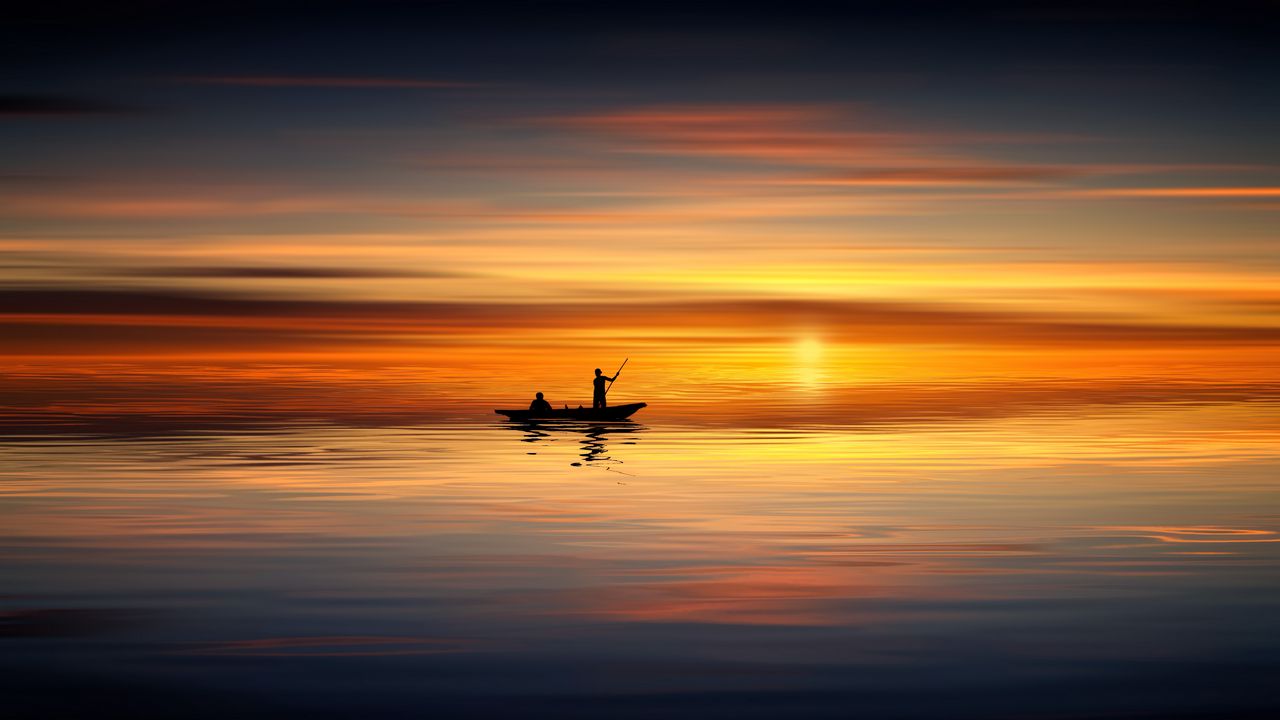 Wallpaper boat, skyline, silhouettes, sunset, sea