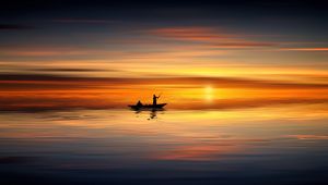 Preview wallpaper boat, skyline, silhouettes, sunset, sea