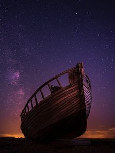 Preview wallpaper boat, starry sky, night