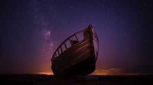Preview wallpaper boat, starry sky, night