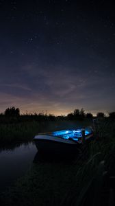 Preview wallpaper boat, starry sky, night, lake