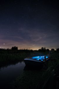 Preview wallpaper boat, starry sky, night, lake