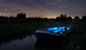 Preview wallpaper boat, starry sky, night, lake
