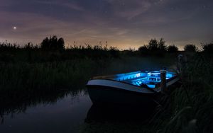 Preview wallpaper boat, starry sky, night, lake