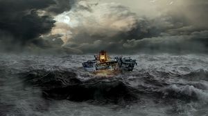 Preview wallpaper boat, storm, sea, waves, overcast