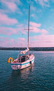 Preview wallpaper boat, sunset, skyline, pink, california