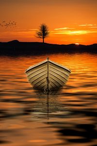 Preview wallpaper boat, sunset, skyline, lake, tree