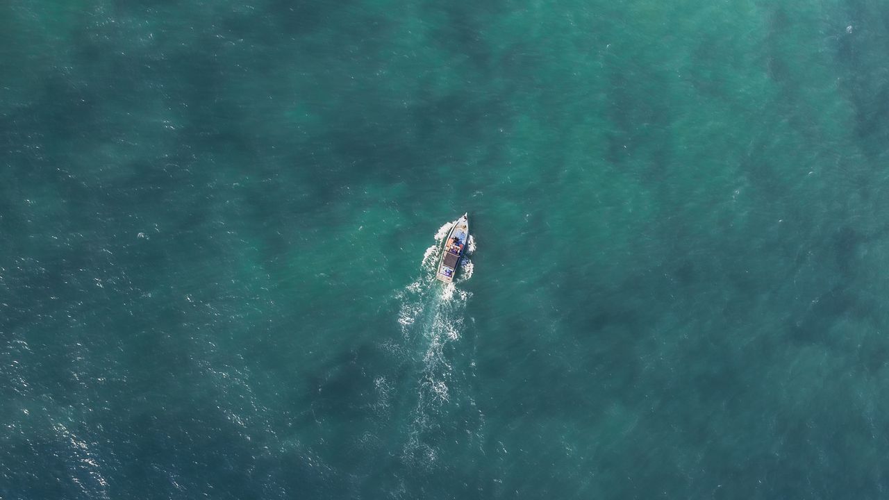 Wallpaper boat, top view, sea, water