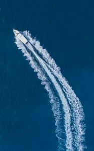 Preview wallpaper boat, trace, aerial view, water