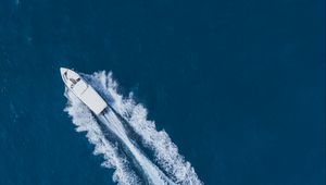 Preview wallpaper boat, trace, aerial view, water