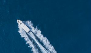 Preview wallpaper boat, trace, aerial view, water