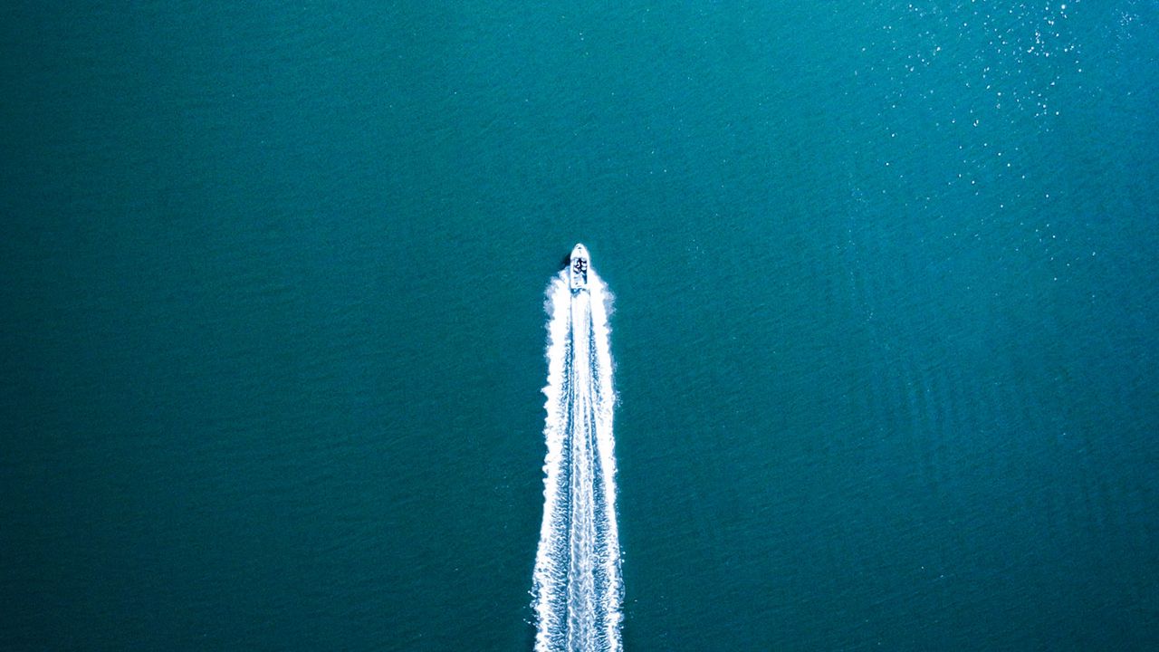 Wallpaper boat, trace, aerial view, water, sea