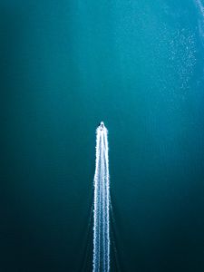 Preview wallpaper boat, trace, aerial view, water, sea