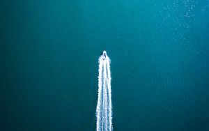 Preview wallpaper boat, trace, aerial view, water, sea
