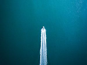 Preview wallpaper boat, trace, aerial view, water, sea