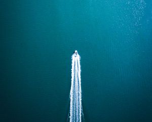 Preview wallpaper boat, trace, aerial view, water, sea