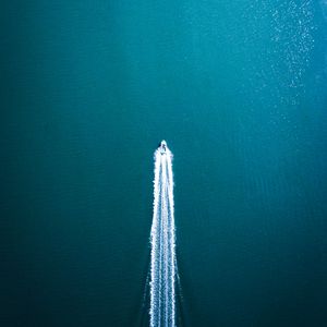 Preview wallpaper boat, trace, aerial view, water, sea