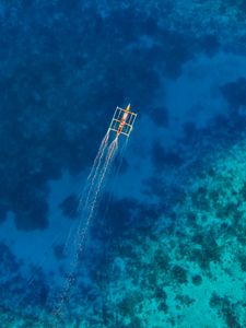 Preview wallpaper boat, water, aerial view, sea, coral reefs
