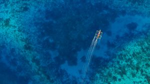 Preview wallpaper boat, water, aerial view, sea, coral reefs