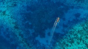 Preview wallpaper boat, water, aerial view, sea, coral reefs