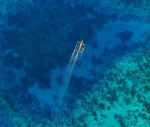 Preview wallpaper boat, water, aerial view, sea, coral reefs
