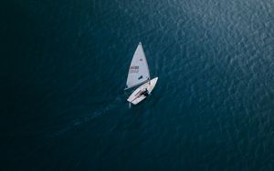 Preview wallpaper boat, water, aerial view, alone, sea