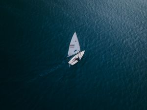 Preview wallpaper boat, water, aerial view, alone, sea