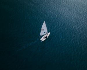 Preview wallpaper boat, water, aerial view, alone, sea