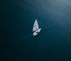 Preview wallpaper boat, water, aerial view, alone, sea