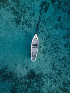 Preview wallpaper boat, water, aerial view, blue, transparent