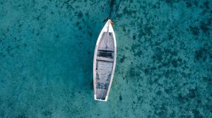 Preview wallpaper boat, water, aerial view, blue, transparent