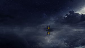 Preview wallpaper boat, water, clouds, night, art