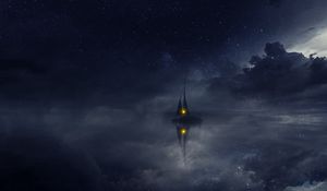 Preview wallpaper boat, water, clouds, night, art