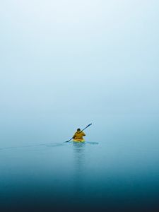 Preview wallpaper boat, water, fog, minimalism