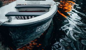 Preview wallpaper boat, water, foliage, shore, waves