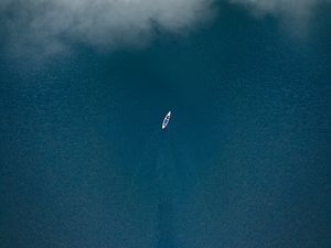 Preview wallpaper boat, water, top view, fog