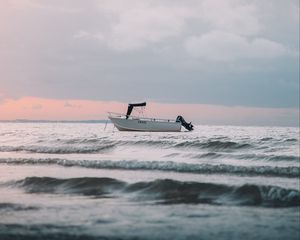 Preview wallpaper boat, water, waves, clouds