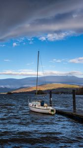Preview wallpaper boat, water, waves, pier