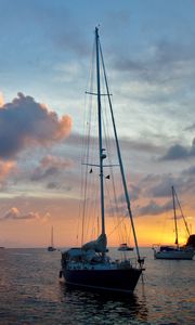 Preview wallpaper boat, yacht, masts, sea, evening